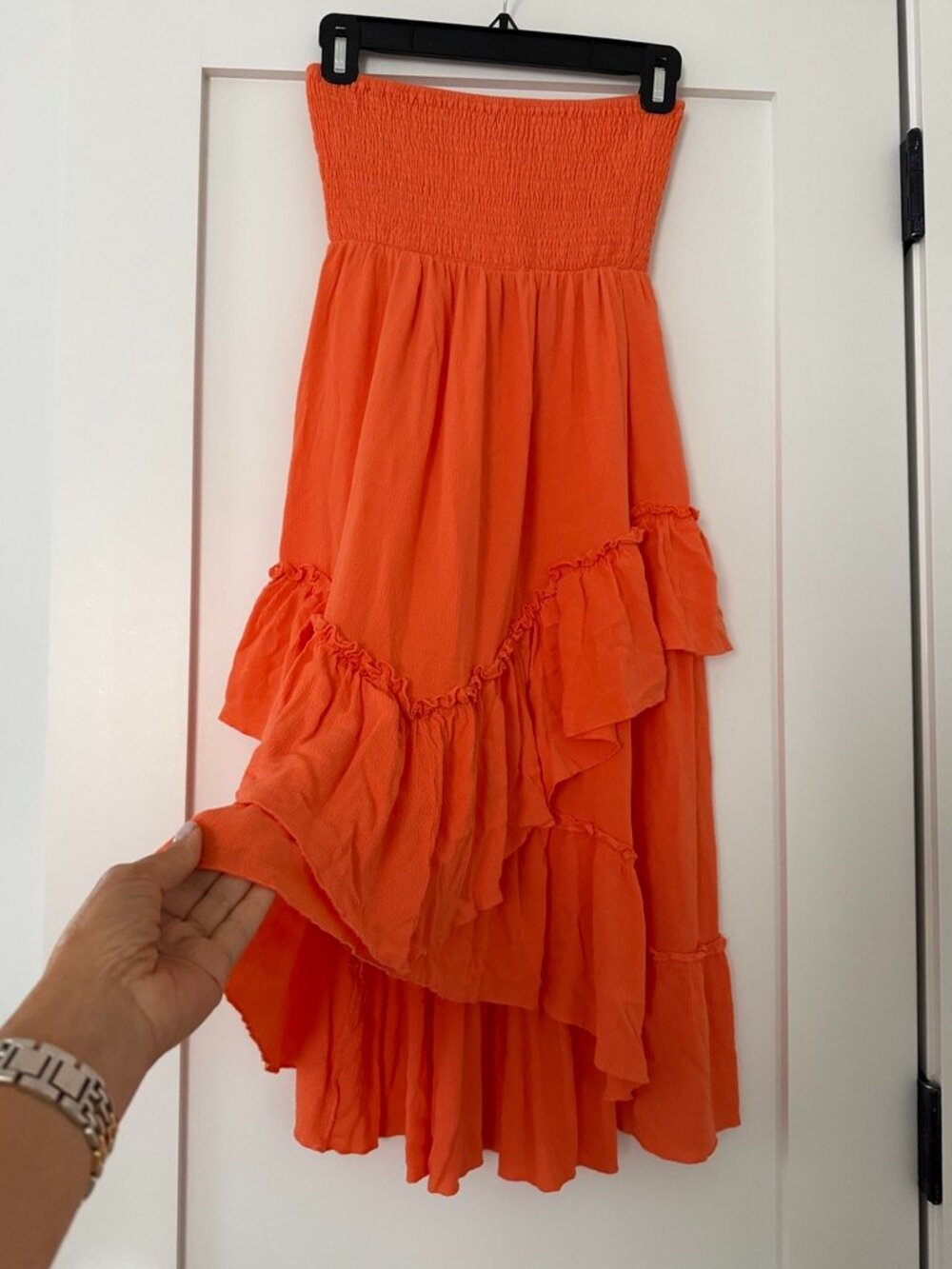 Strapless High-Low Ruffle Dress — Orange | S - Picture 2 of 7